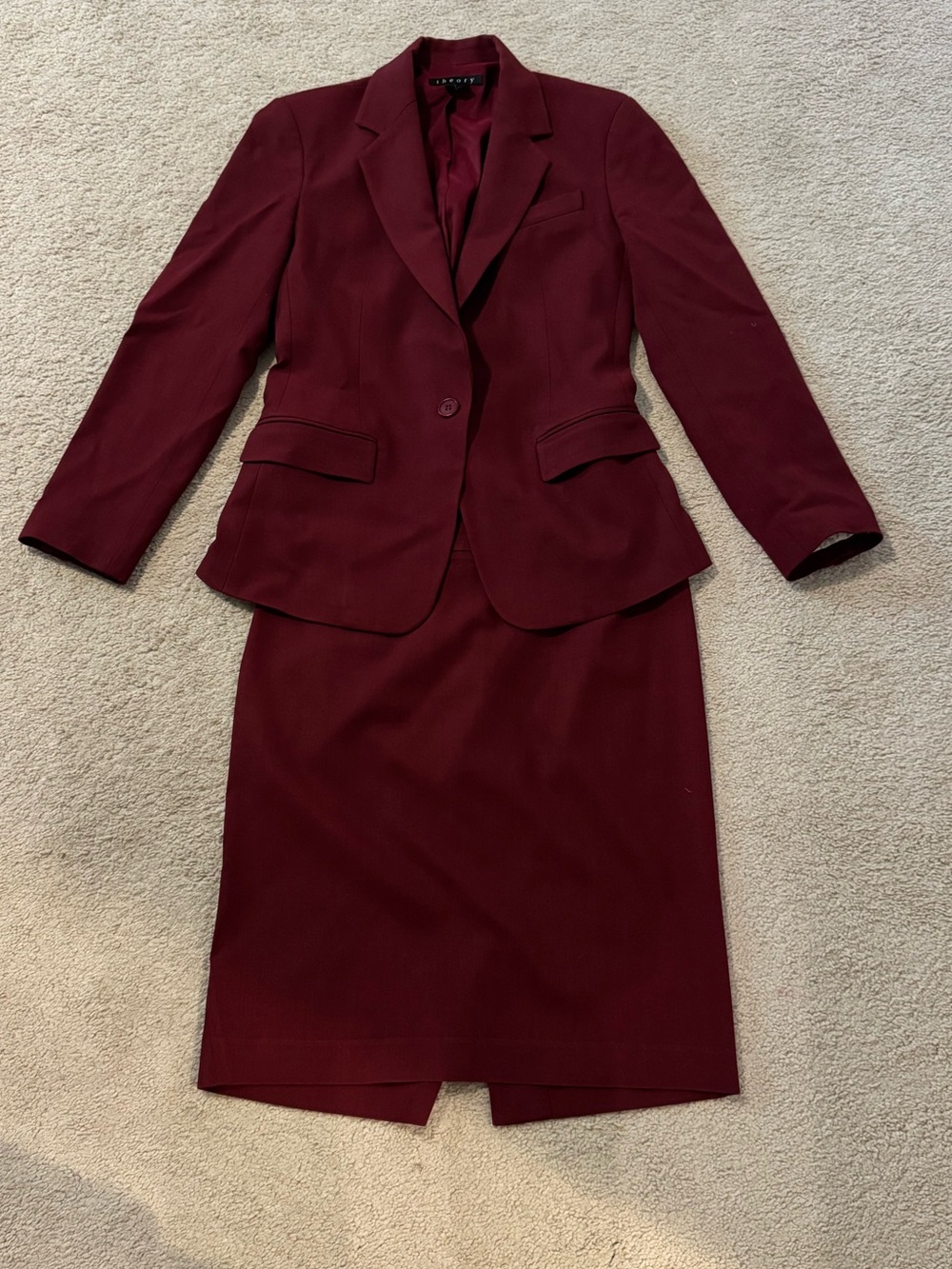 Theory Burgundy Two-Piece Suit Jacket & Skirt